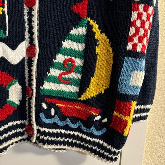 Vintage Marisa Christina Nautical Chunky Hand Knit Cardigan Size PP Grannycore - Picture 6 of 11